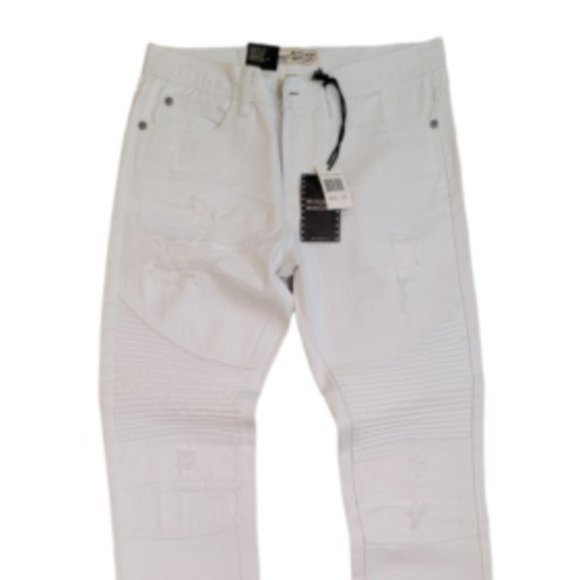 Bleecker Mercer P576 Men's White Denim Comfort Slim Taper Fit Jeans Size 32 X 32 - Picture 1 of 7